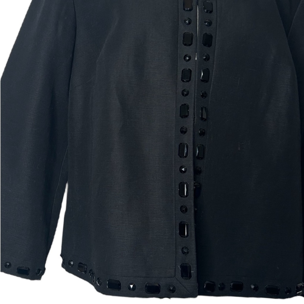 Sigrid Olsen Black Beaded Linen Cotton Blend Suit Separate Open Jacket Size 14 - Picture 11 of 16